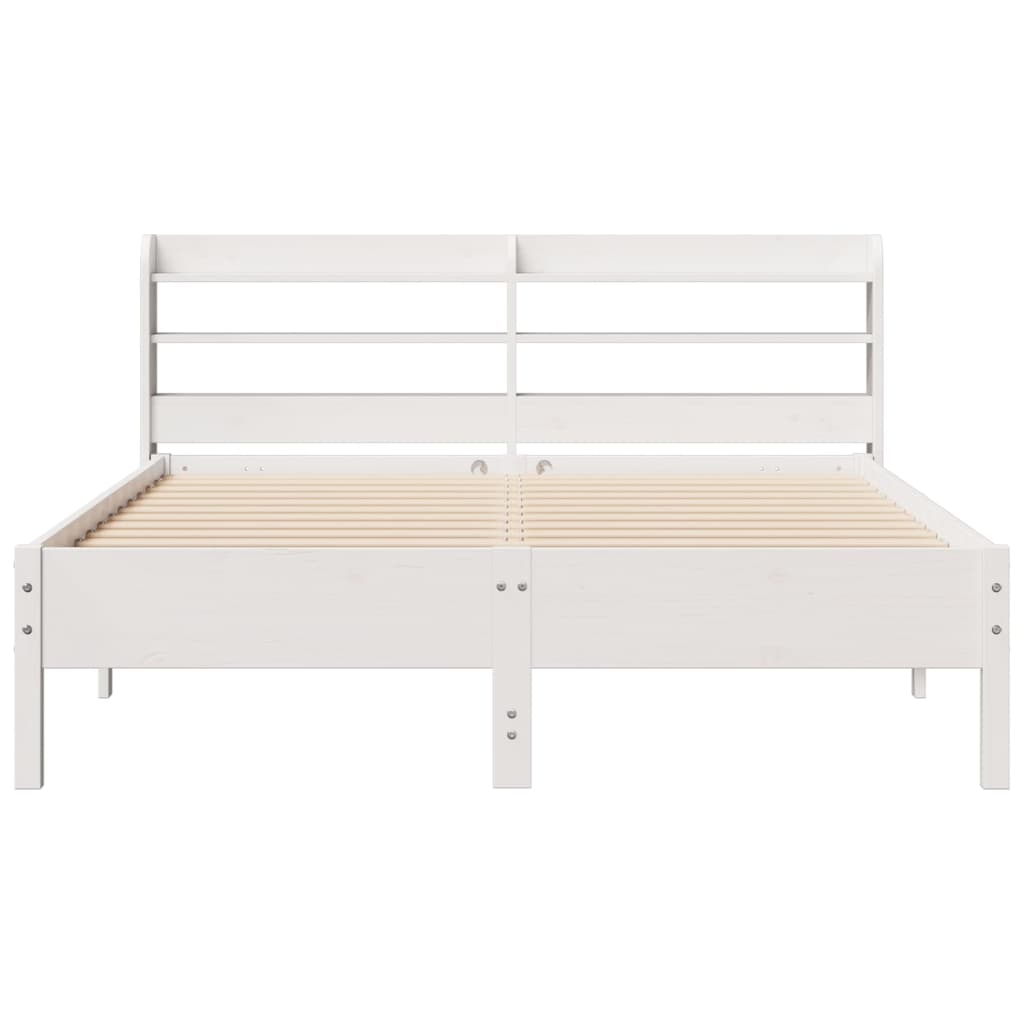vidaXL Cadru de pat fără saltea, alb, 140x190 cm, lemn masiv de pin