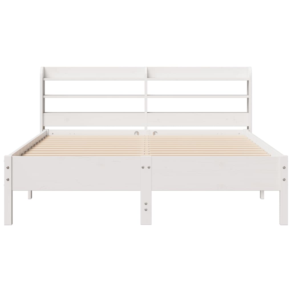 vidaXL Cadru de pat fără saltea, alb, 135x190 cm, lemn masiv de pin