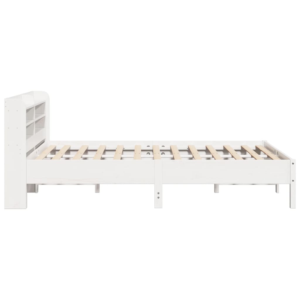 vidaXL Cadru de pat fără saltea, alb, 135x190 cm, lemn masiv de pin