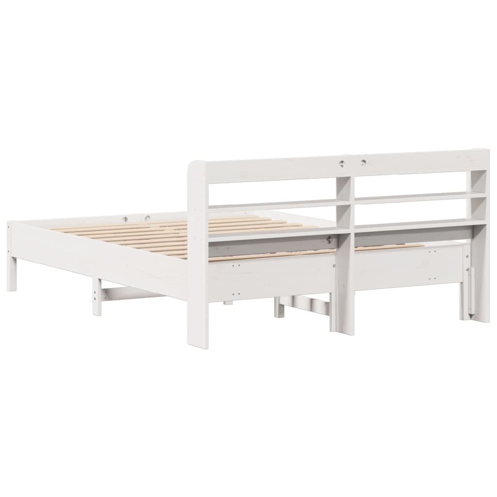 vidaXL Cadru de pat fără saltea, alb, 135x190 cm, lemn masiv de pin