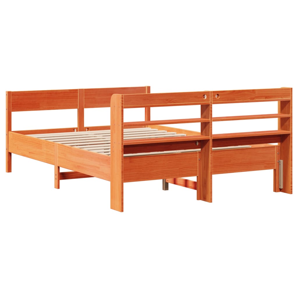 vidaXL Cadru de pat fără saltea, maro ceruit 140x200 cm lemn masiv pin vidaXL Cadru de pat fără saltea, maro ceruit 140x200 cm lemn masiv pin