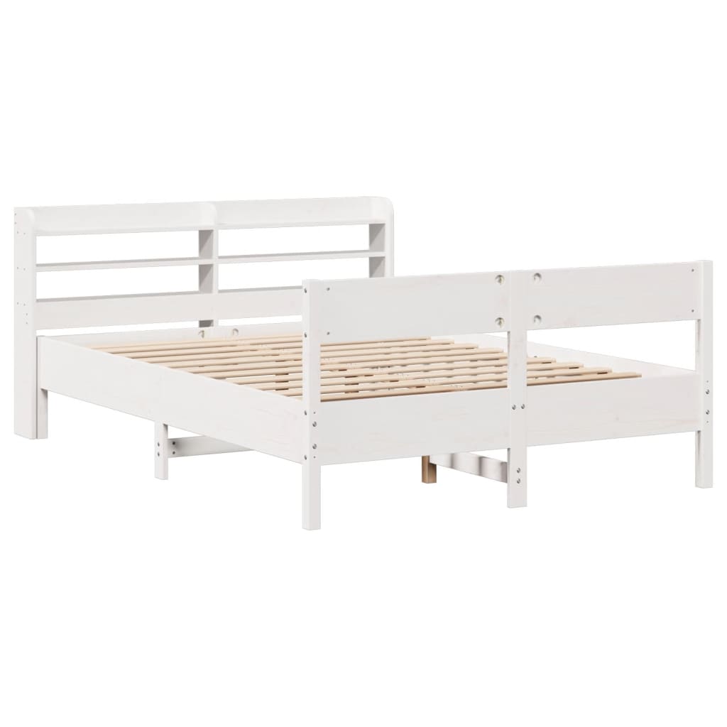 vidaXL Cadru de pat fără saltea, alb, 140x190 cm, lemn masiv de pin vidaXL Cadru de pat fără saltea, alb, 140x190 cm, lemn masiv de pin