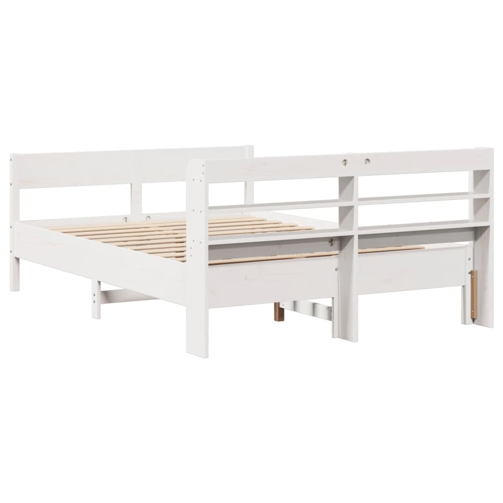vidaXL Cadru de pat fără saltea, alb, 140x190 cm, lemn masiv de pin vidaXL Cadru de pat fără saltea, alb, 140x190 cm, lemn masiv de pin
