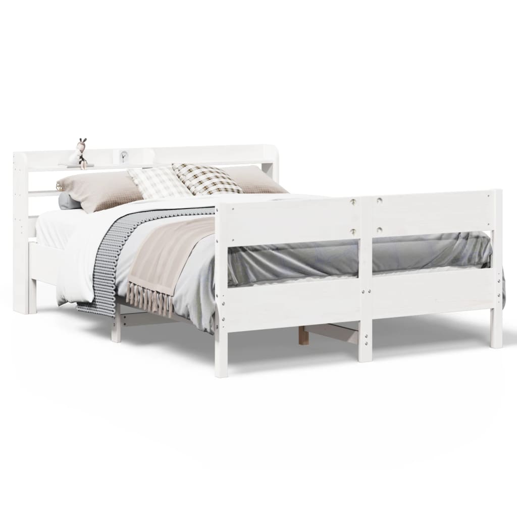 vidaXL Cadru de pat fără saltea, alb, 135x190 cm, lemn masiv de pin vidaXL Cadru de pat fără saltea, alb, 135x190 cm, lemn masiv de pin