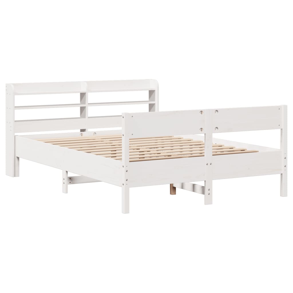 vidaXL Cadru de pat fără saltea, alb, 135x190 cm, lemn masiv de pin vidaXL Cadru de pat fără saltea, alb, 135x190 cm, lemn masiv de pin
