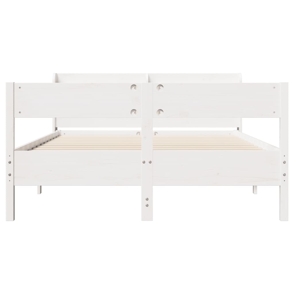 vidaXL Cadru de pat fără saltea, alb, 135x190 cm, lemn masiv de pin vidaXL Cadru de pat fără saltea, alb, 135x190 cm, lemn masiv de pin