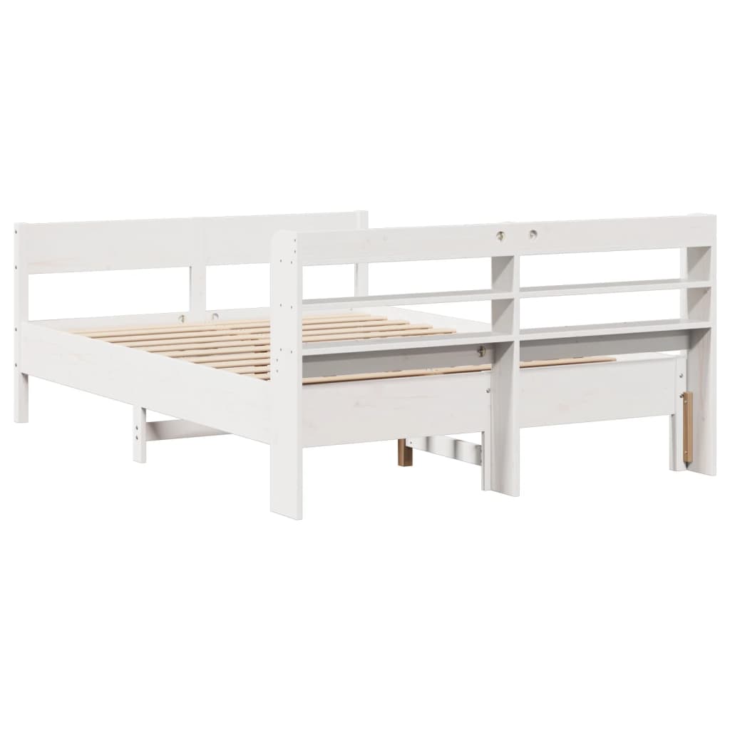 vidaXL Cadru de pat fără saltea, alb, 135x190 cm, lemn masiv de pin vidaXL Cadru de pat fără saltea, alb, 135x190 cm, lemn masiv de pin