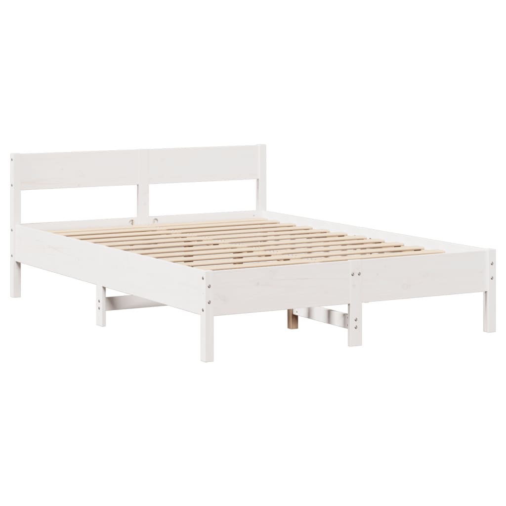 vidaXL Cadru de pat fără saltea, alb, 135x190 cm, lemn masiv de pin vidaXL Cadru de pat fără saltea, alb, 135x190 cm, lemn masiv de pin