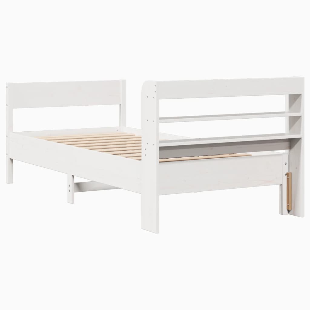 vidaXL Cadru de pat fără saltea, alb, 75x190 cm, lemn masiv de pin