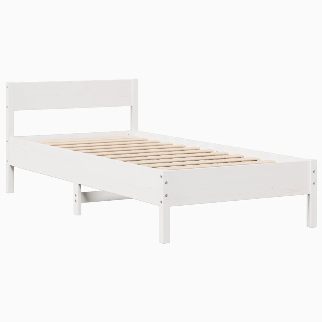 vidaXL Cadru de pat fără saltea, alb, 75x190 cm, lemn masiv de pin