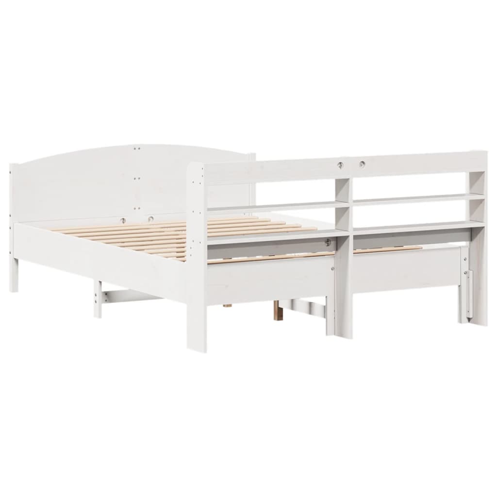 vidaXL Cadru de pat fără saltea, alb, 140x190 cm, lemn masiv de pin