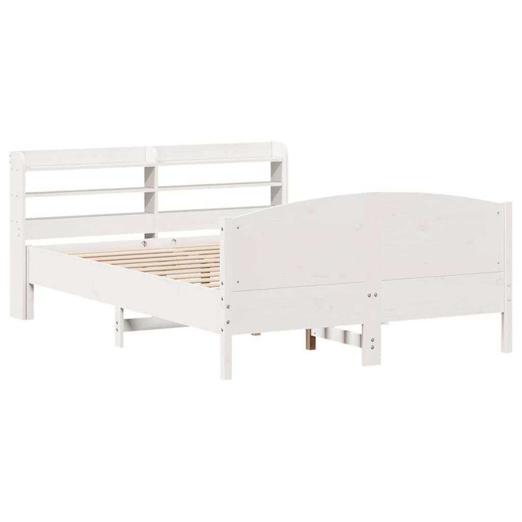 vidaXL Cadru de pat fără saltea, alb, 135x190 cm, lemn masiv de pin vidaXL Cadru de pat fără saltea, alb, 135x190 cm, lemn masiv de pin
