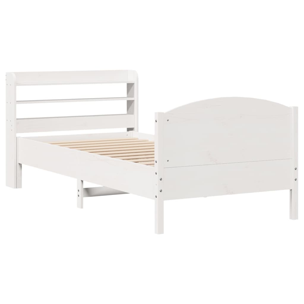 vidaXL Cadru de pat fără saltea, alb, 75x190 cm, lemn masiv de pin