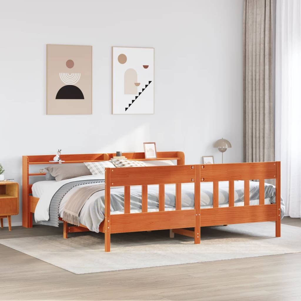 vidaXL Cadru de pat fără saltea, maro ceruit 200x200 cm lemn masiv pin vidaXL Cadru de pat fără saltea, maro ceruit 200x200 cm lemn masiv pin