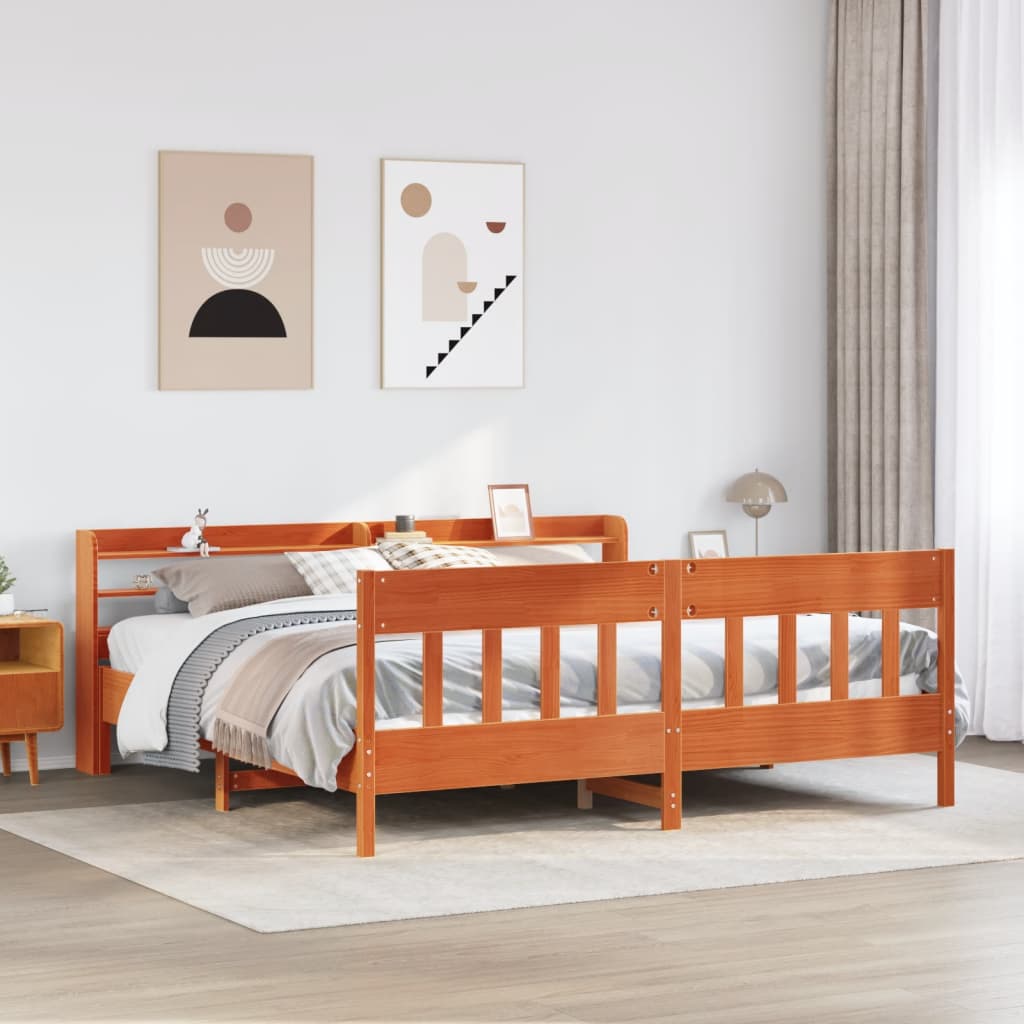vidaXL Cadru de pat fără saltea, maro ceruit 180x200 cm lemn masiv pin vidaXL Cadru de pat fără saltea, maro ceruit 180x200 cm lemn masiv pin