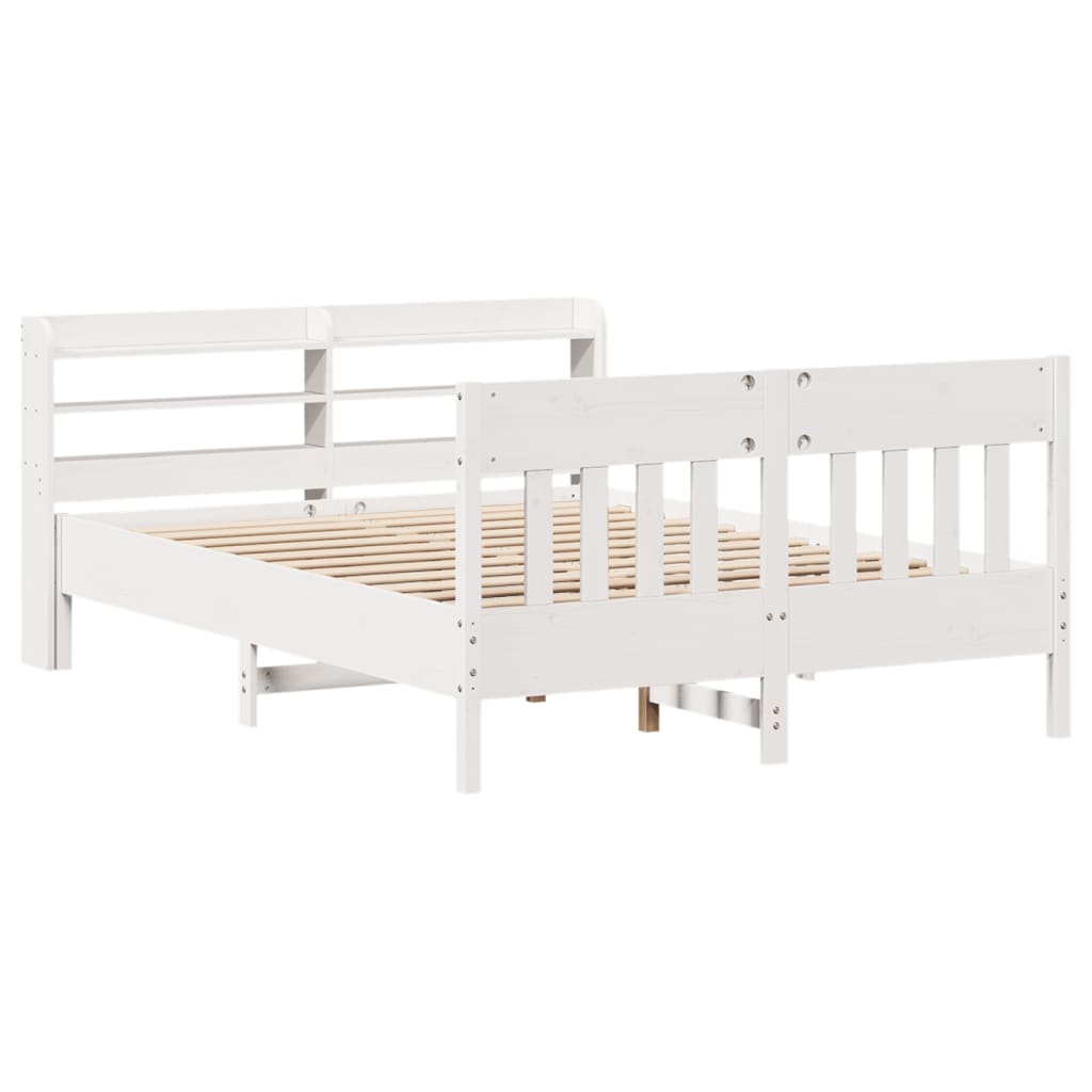 vidaXL Cadru de pat fără saltea, alb, 140x190 cm, lemn masiv de pin vidaXL Cadru de pat fără saltea, alb, 140x190 cm, lemn masiv de pin