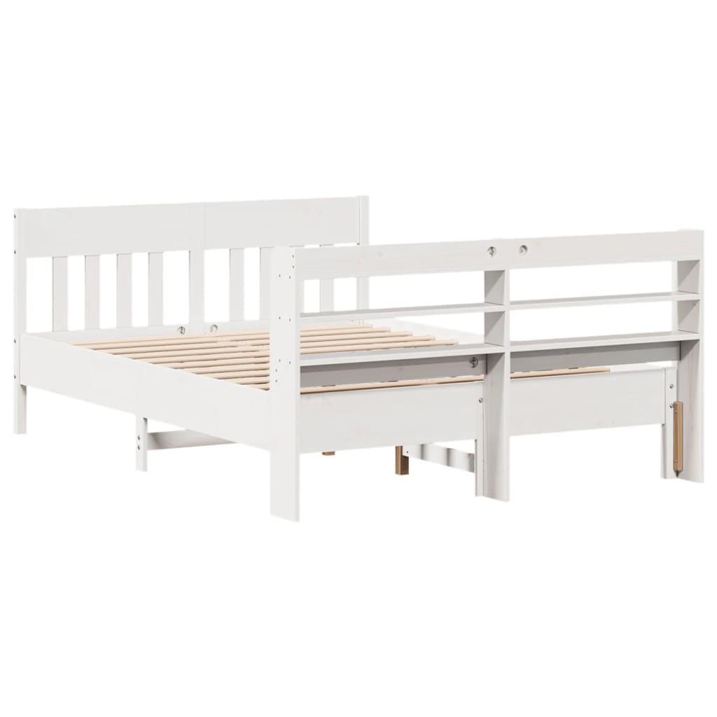 vidaXL Cadru de pat fără saltea, alb, 140x190 cm, lemn masiv de pin vidaXL Cadru de pat fără saltea, alb, 140x190 cm, lemn masiv de pin