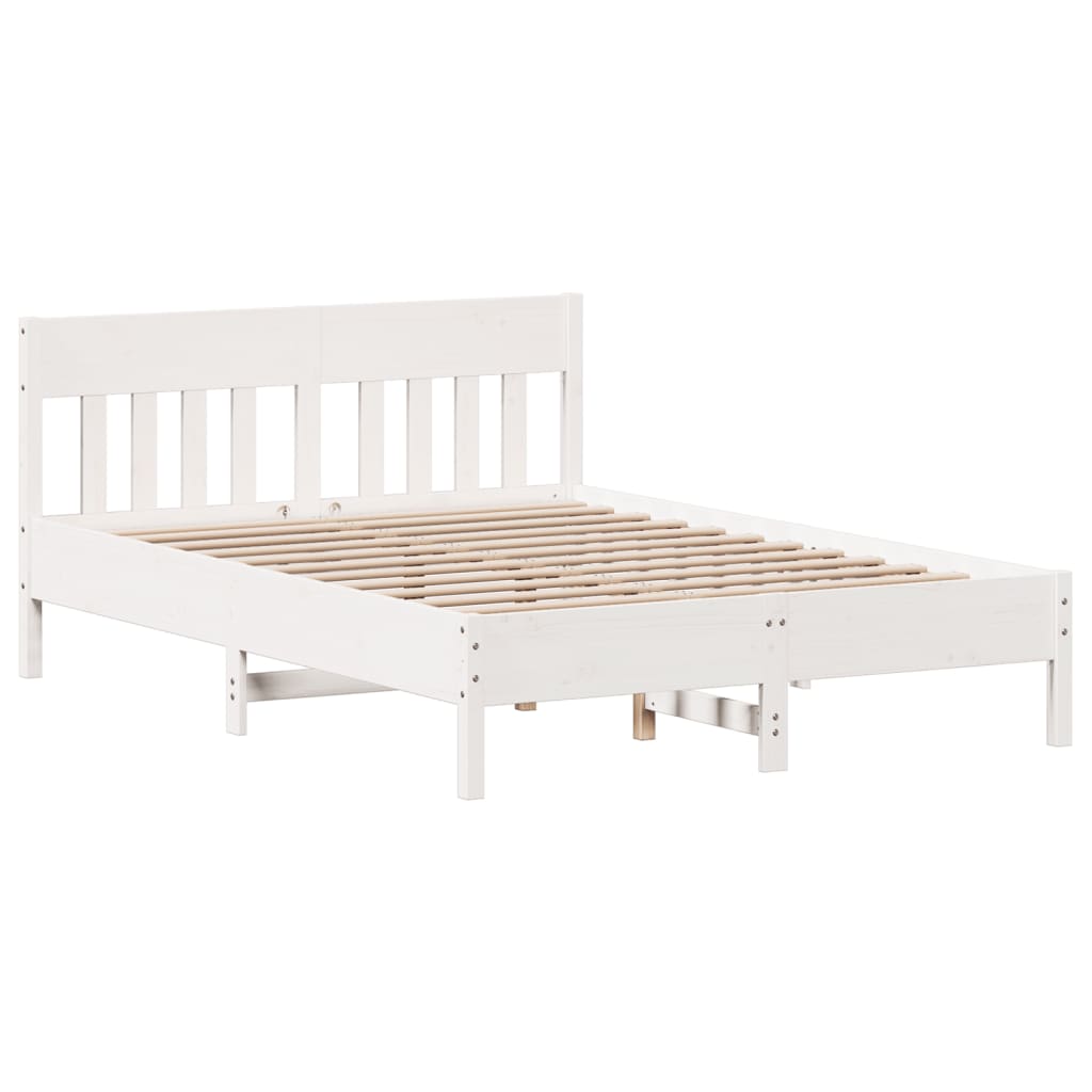 vidaXL Cadru de pat fără saltea, alb, 140x190 cm, lemn masiv de pin vidaXL Cadru de pat fără saltea, alb, 140x190 cm, lemn masiv de pin