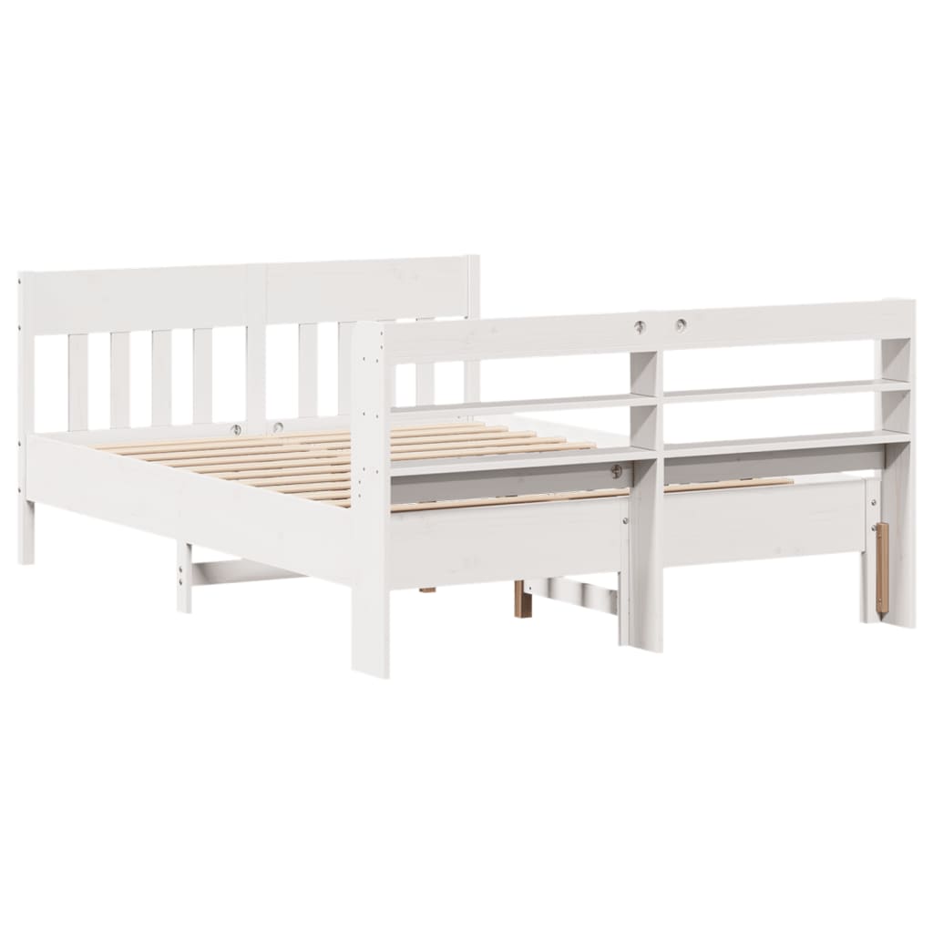vidaXL Cadru de pat fără saltea, alb, 135x190 cm, lemn masiv de pin