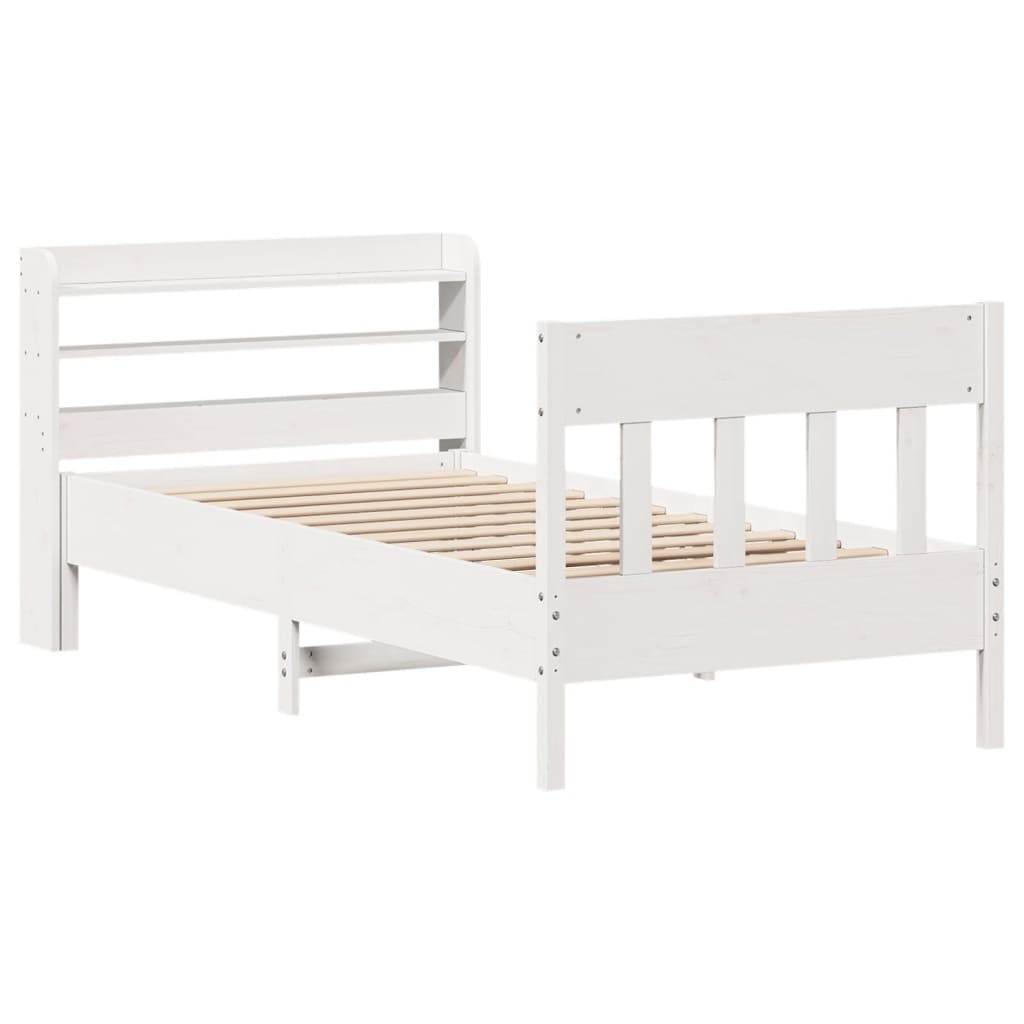 vidaXL Cadru de pat fără saltea, alb, 75x190 cm, lemn masiv de pin