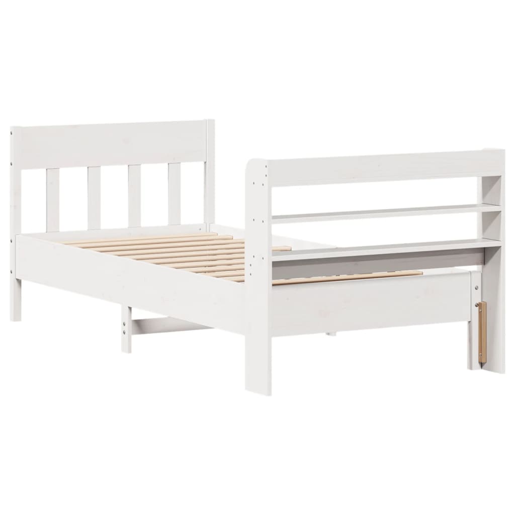 vidaXL Cadru de pat fără saltea, alb, 75x190 cm, lemn masiv de pin