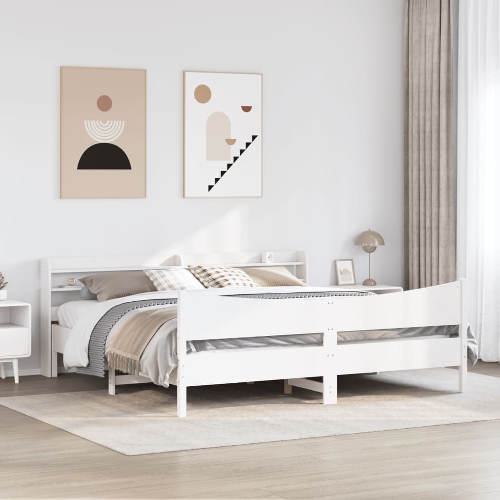 vidaXL Cadru de pat cu tăblie, alb, 180x200 cm, lemn masiv de pin