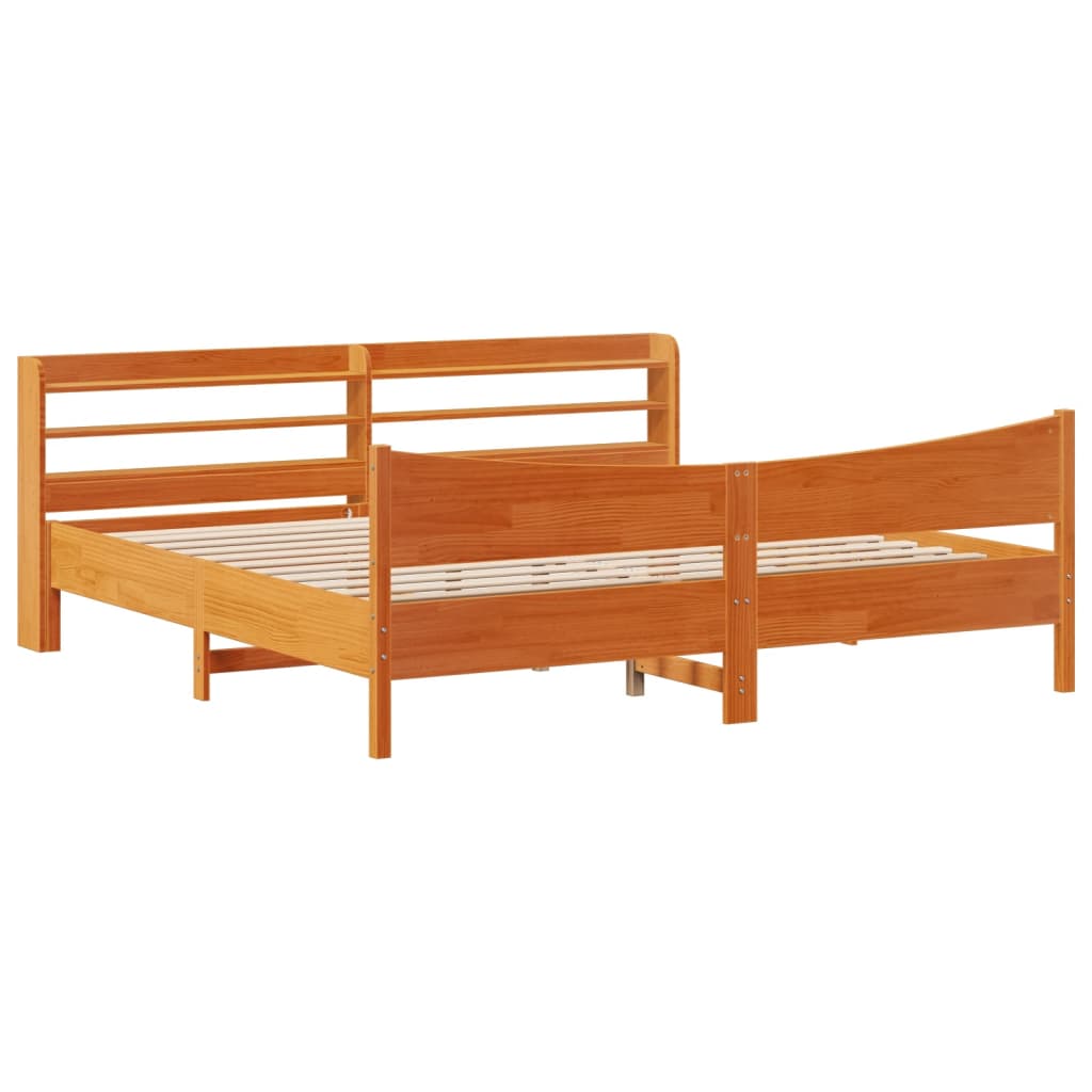 vidaXL Cadru de pat cu tăblie, maro ceruit, 180x200 cm, lemn masiv pin