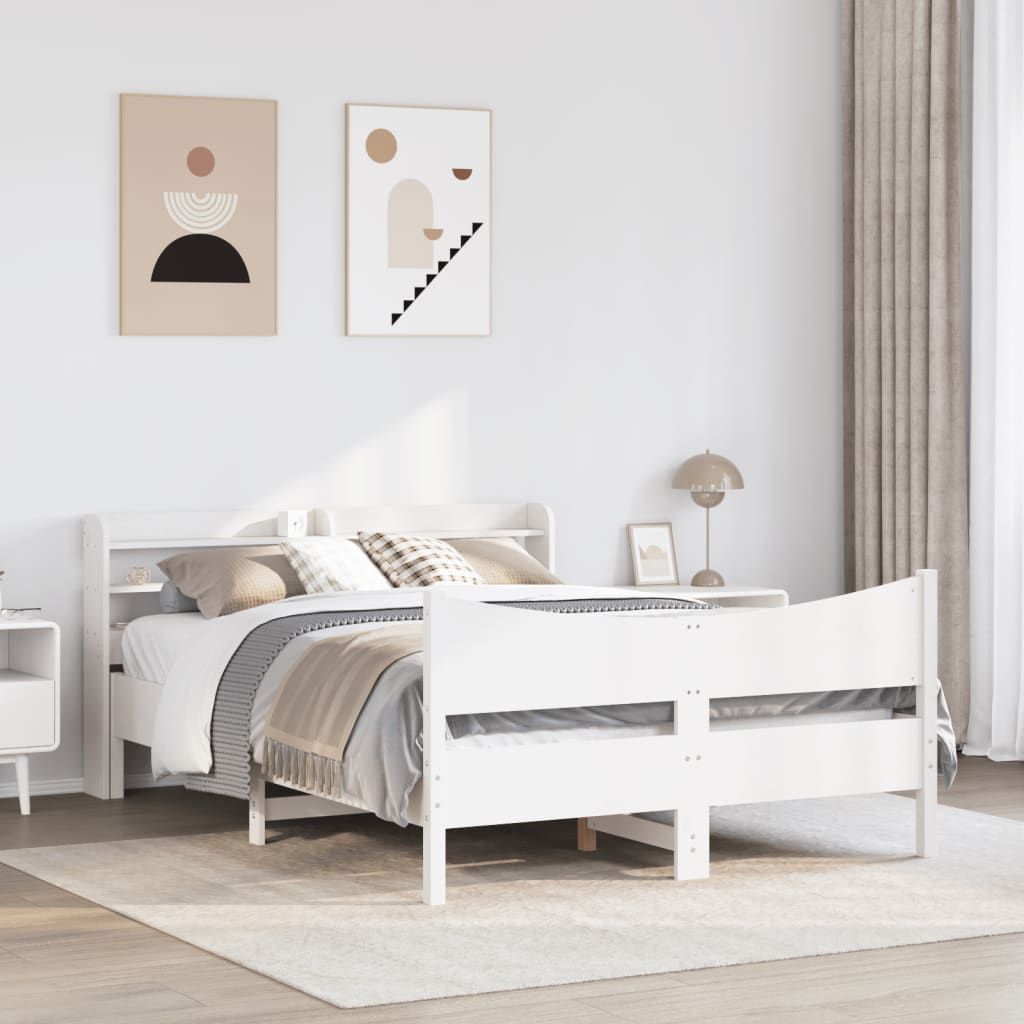 vidaXL Cadru de pat cu tăblie, alb, 150x200 cm lemn masiv pin