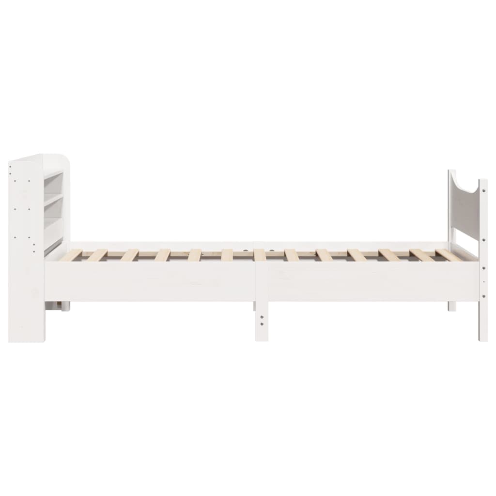 vidaXL Cadru de pat cu tăblie, alb, 100x200 cm, lemn masiv pin vidaXL Cadru de pat cu tăblie, alb, 100x200 cm, lemn masiv pin