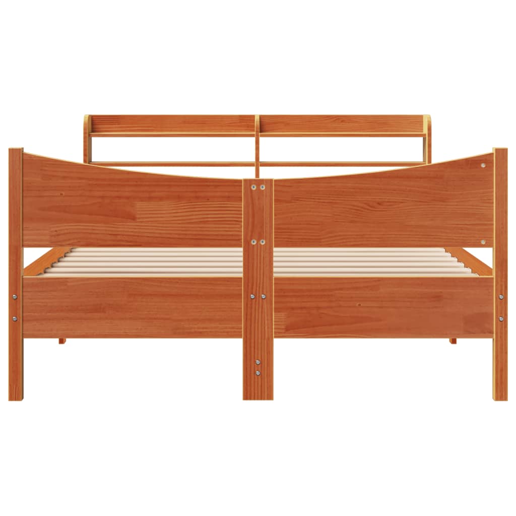 vidaXL Cadru de pat cu tăblie, maro ceruit, 140x190 cm, lemn masiv pin vidaXL Cadru de pat cu tăblie, maro ceruit, 140x190 cm, lemn masiv pin