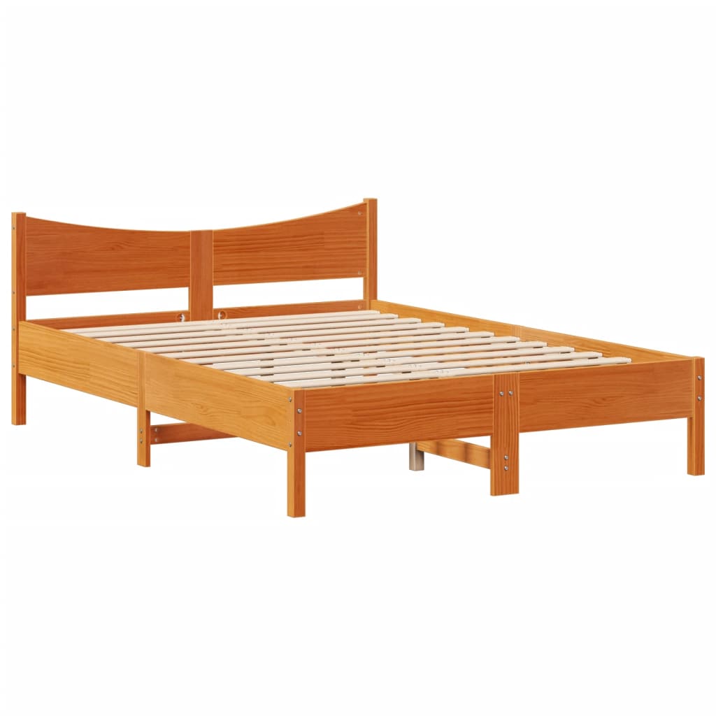 vidaXL Cadru de pat cu tăblie, maro ceruit, 140x190 cm, lemn masiv pin vidaXL Cadru de pat cu tăblie, maro ceruit, 140x190 cm, lemn masiv pin