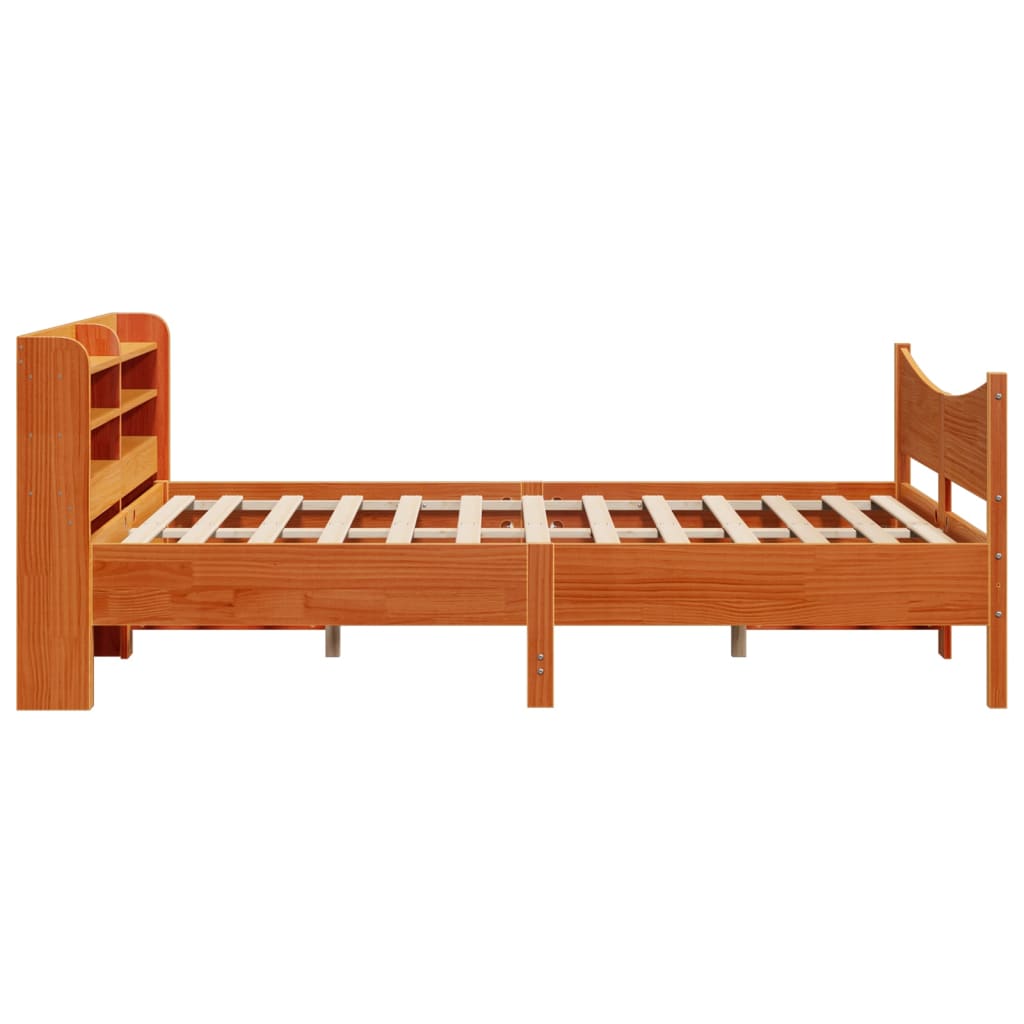 vidaXL Cadru de pat cu tăblie, maro ceruit, 140x190 cm, lemn masiv pin vidaXL Cadru de pat cu tăblie, maro ceruit, 140x190 cm, lemn masiv pin