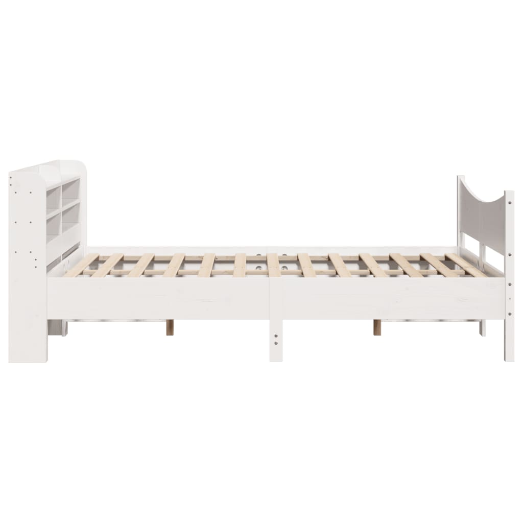vidaXL Cadru de pat cu tăblie, alb, 135x190 cm, lemn masiv de pin vidaXL Cadru de pat cu tăblie, alb, 135x190 cm, lemn masiv de pin