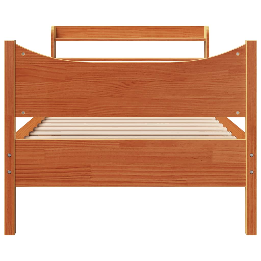 vidaXL Cadru de pat cu tăblie, maro ceruit, 75x190 cm, lemn masiv pin vidaXL Cadru de pat cu tăblie, maro ceruit, 75x190 cm, lemn masiv pin