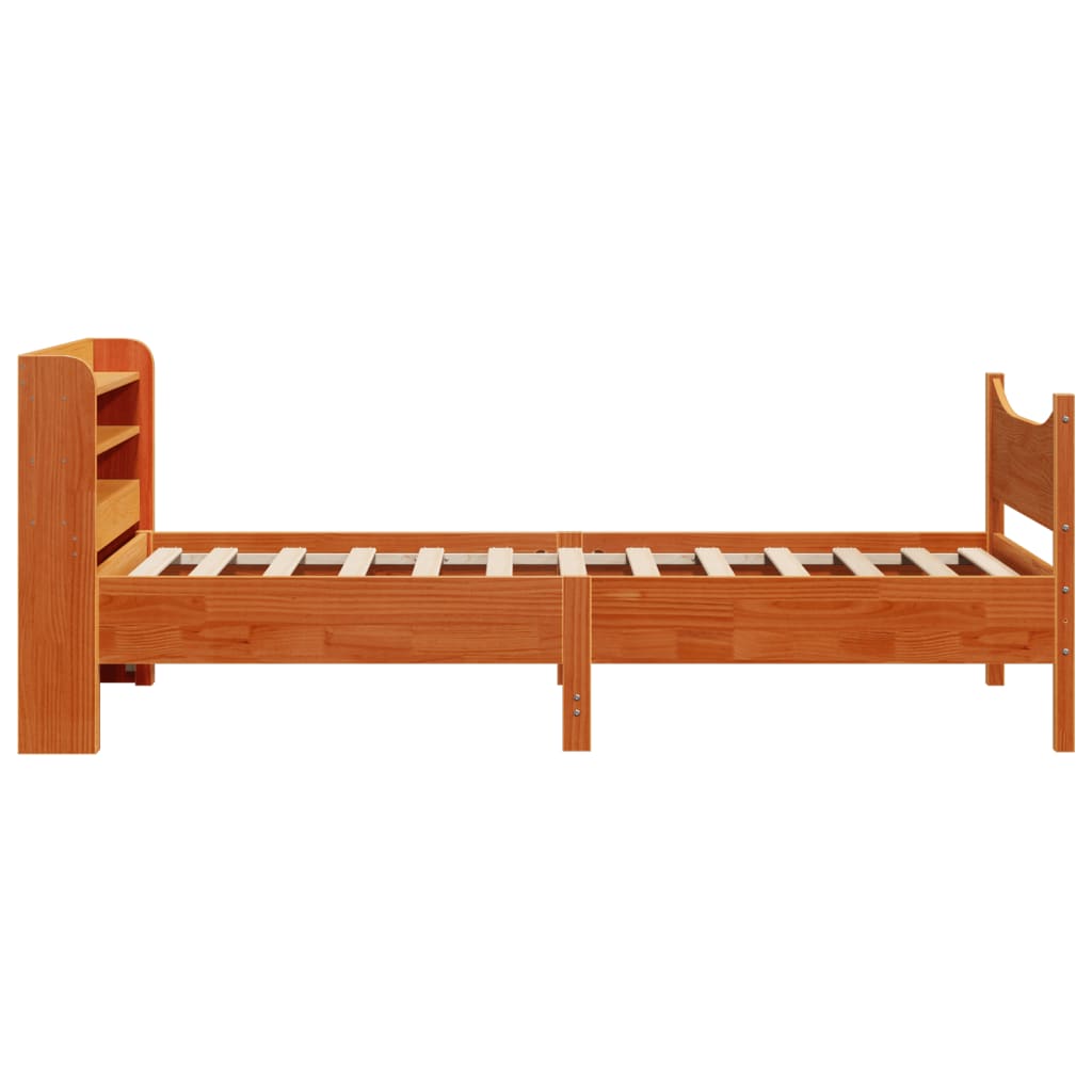 vidaXL Cadru de pat cu tăblie, maro ceruit, 75x190 cm, lemn masiv pin vidaXL Cadru de pat cu tăblie, maro ceruit, 75x190 cm, lemn masiv pin