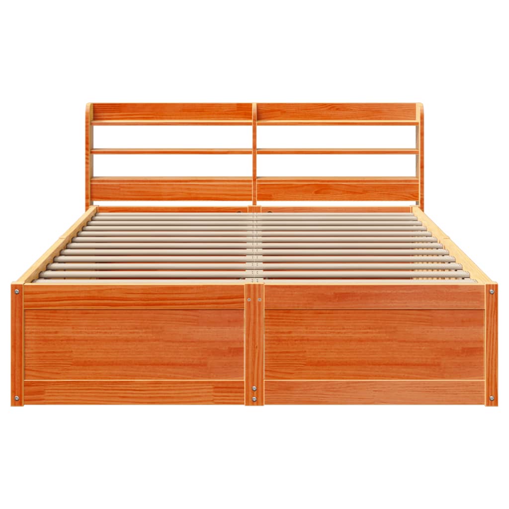 vidaXL Cadru de pat cu tăblie, maro ceruit, 120x200 cm, lemn masiv pin vidaXL Cadru de pat cu tăblie, maro ceruit, 120x200 cm, lemn masiv pin