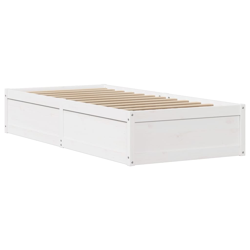 vidaXL Cadru de pat cu tăblie, alb, 100x200 cm, lemn masiv pin vidaXL Cadru de pat cu tăblie, alb, 100x200 cm, lemn masiv pin