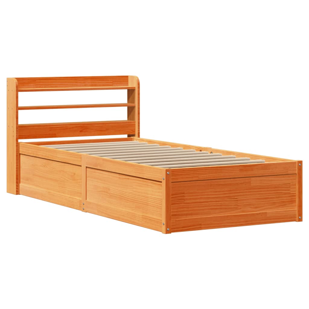 vidaXL Cadru de pat cu tăblie, maro ceruit, 100x200 cm, lemn masiv pin vidaXL Cadru de pat cu tăblie, maro ceruit, 100x200 cm, lemn masiv pin