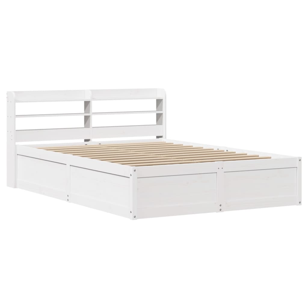vidaXL Cadru de pat cu tăblie, alb, 140x190 cm, lemn masiv de pin vidaXL Cadru de pat cu tăblie, alb, 140x190 cm, lemn masiv de pin