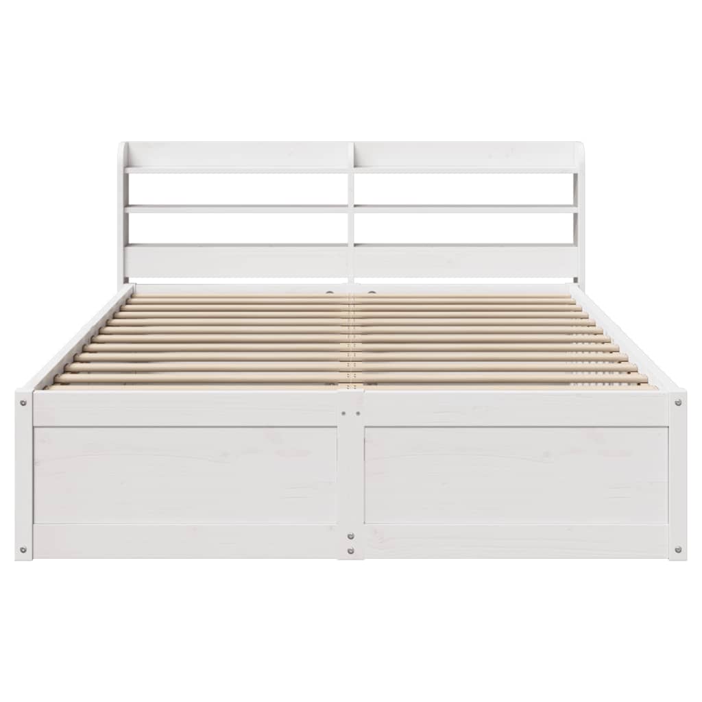 vidaXL Cadru de pat cu tăblie, alb, 135x190 cm, lemn masiv de pin vidaXL Cadru de pat cu tăblie, alb, 135x190 cm, lemn masiv de pin