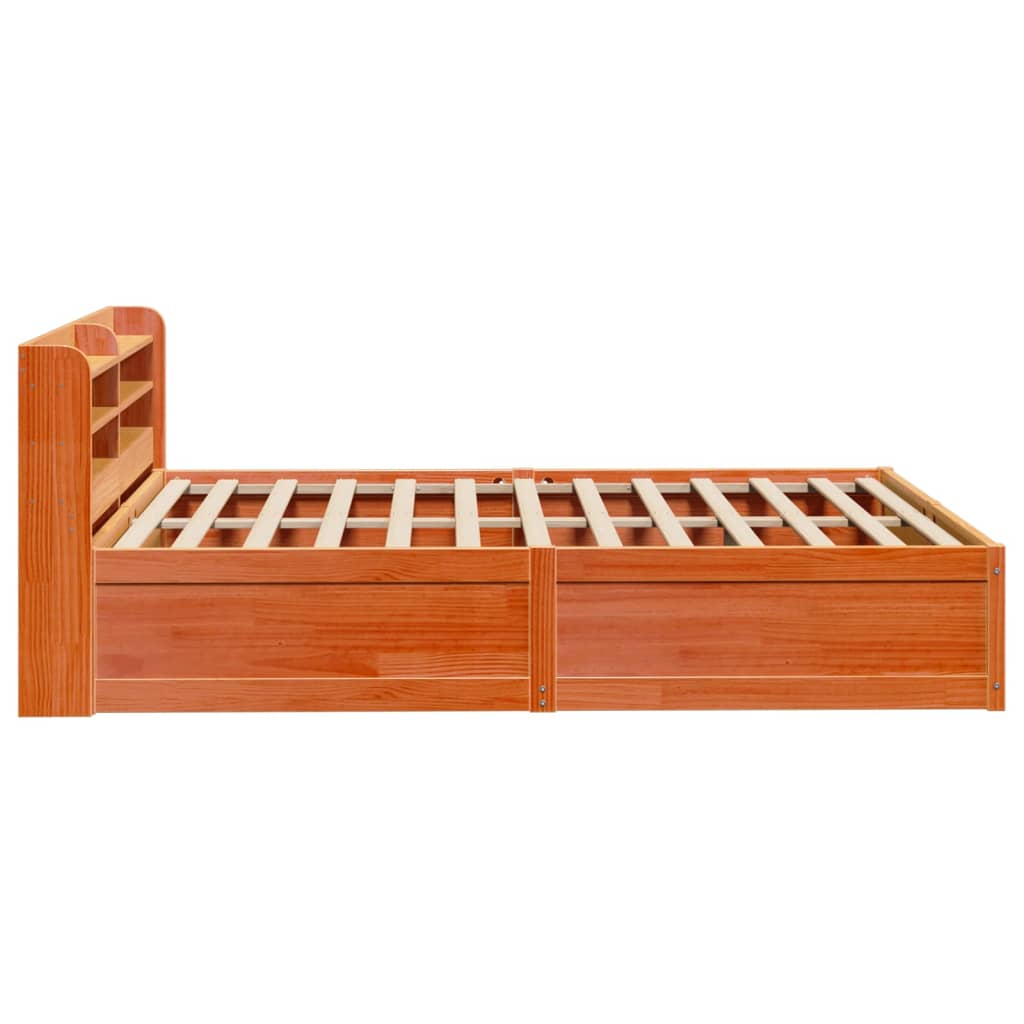vidaXL Cadru de pat cu tăblie, maro ceruit, 135x190 cm, lemn masiv pin vidaXL Cadru de pat cu tăblie, maro ceruit, 135x190 cm, lemn masiv pin