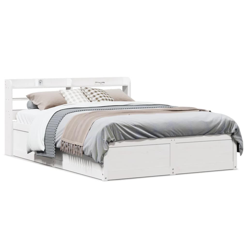 vidaXL Cadru de pat cu tăblie, alb, 120x190 cm, lemn masiv pin vidaXL Cadru de pat cu tăblie, alb, 120x190 cm, lemn masiv pin