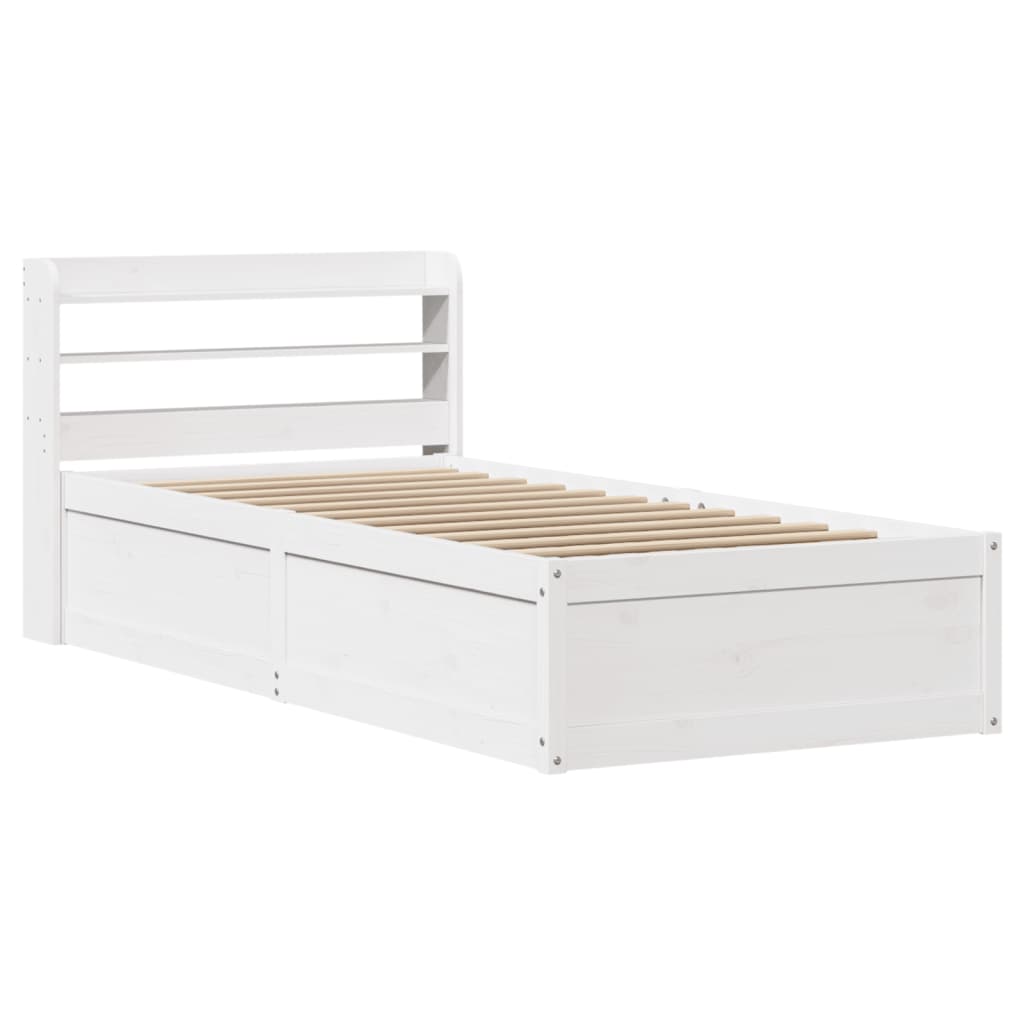 vidaXL Cadru de pat cu tăblie, alb, 90x190 cm, lemn masiv pin vidaXL Cadru de pat cu tăblie, alb, 90x190 cm, lemn masiv pin