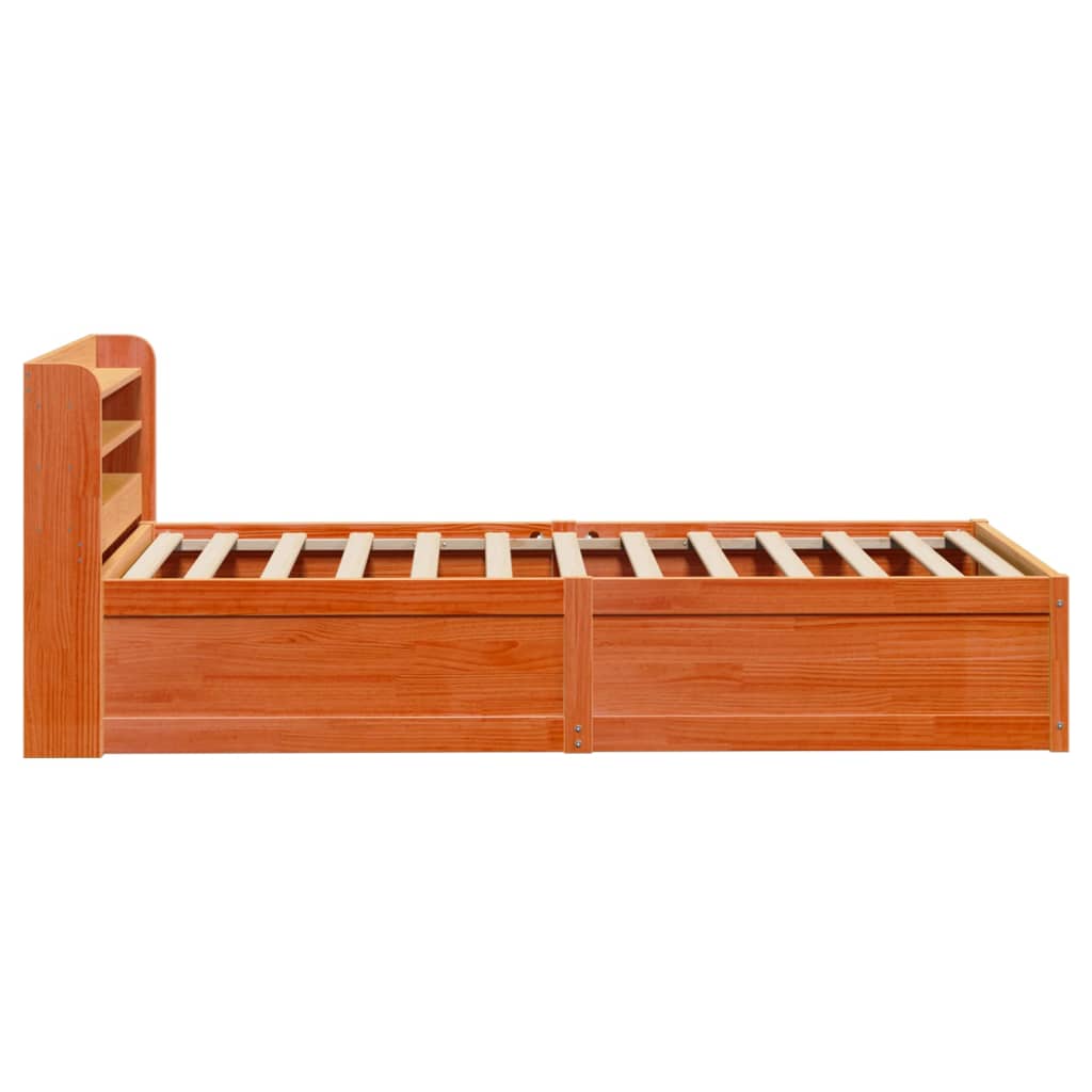 vidaXL Cadru de pat cu tăblie, maro ceruit, 75x190 cm, lemn masiv pin vidaXL Cadru de pat cu tăblie, maro ceruit, 75x190 cm, lemn masiv pin