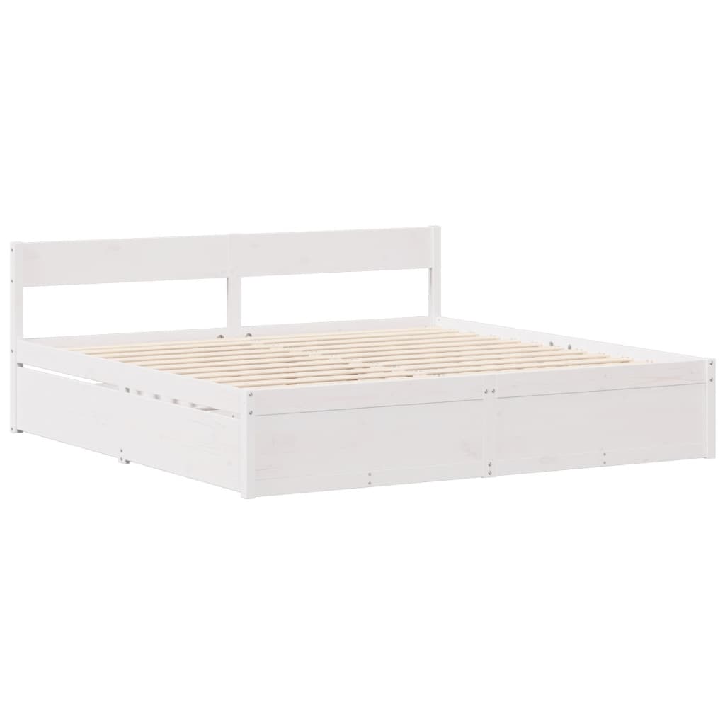 vidaXL Cadru de pat fără saltea, alb, 150x200 cm, lemn masiv pin vidaXL Cadru de pat fără saltea, alb, 150x200 cm, lemn masiv pin