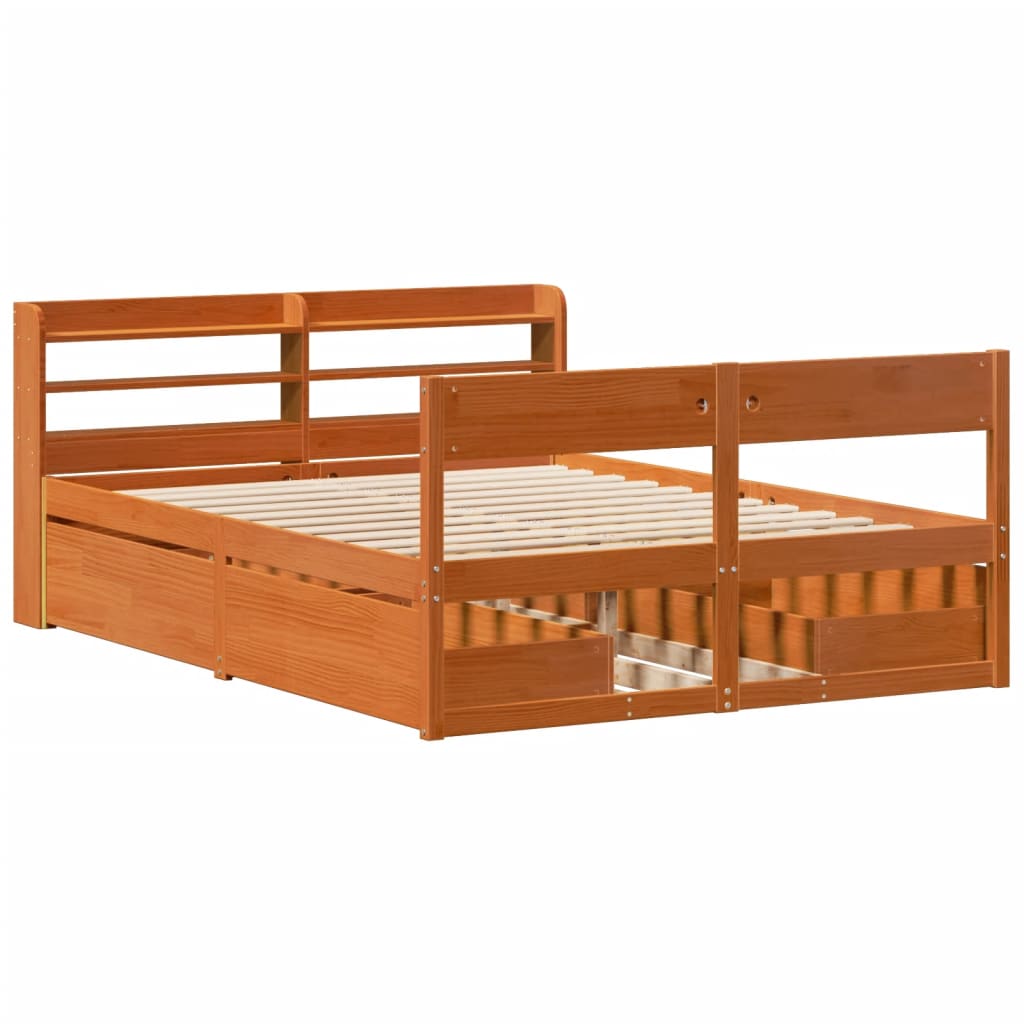 vidaXL Cadru de pat fără saltea, maro ceruit 150x200 cm lemn masiv pin vidaXL Cadru de pat fără saltea, maro ceruit 150x200 cm lemn masiv pin