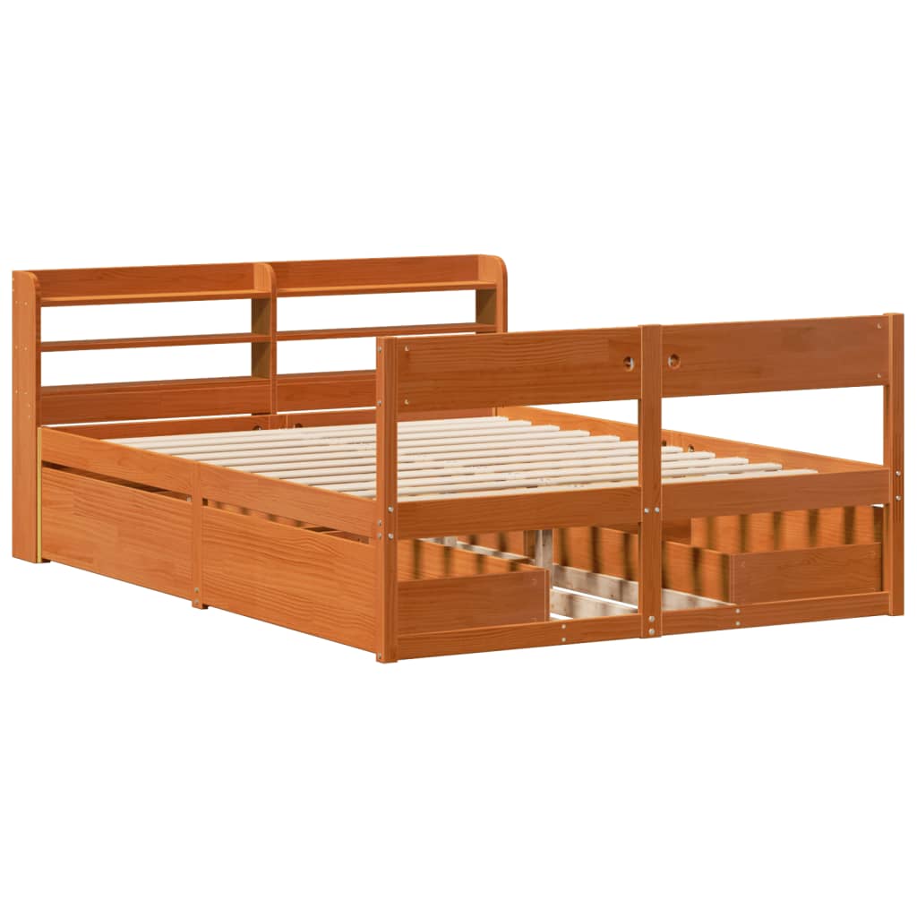 vidaXL Cadru de pat fără saltea, maro ceruit 140x200 cm lemn masiv pin vidaXL Cadru de pat fără saltea, maro ceruit 140x200 cm lemn masiv pin