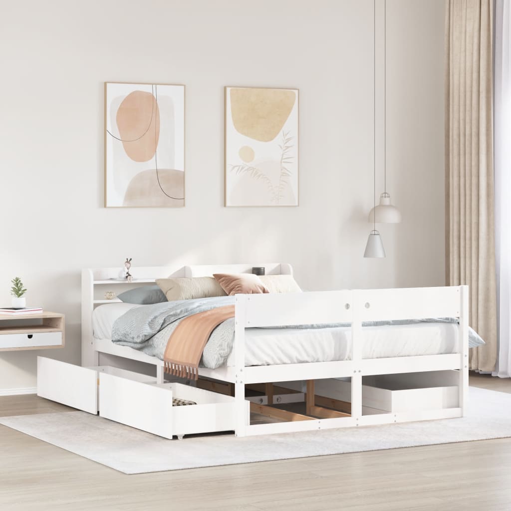 vidaXL Cadru de pat fără saltea, alb, 120x200 cm, lemn masiv pin vidaXL Cadru de pat fără saltea, alb, 120x200 cm, lemn masiv pin