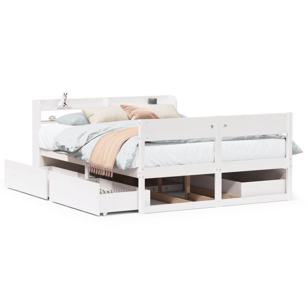 vidaXL Cadru de pat fără saltea, alb, 140x190 cm, lemn masiv de pin vidaXL Cadru de pat fără saltea, alb, 140x190 cm, lemn masiv de pin