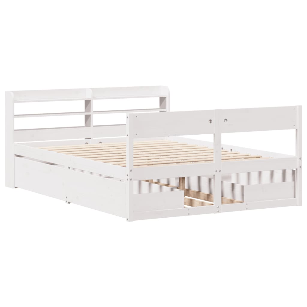 vidaXL Cadru de pat fără saltea, alb, 140x190 cm, lemn masiv de pin vidaXL Cadru de pat fără saltea, alb, 140x190 cm, lemn masiv de pin